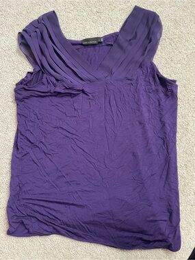 The Limited Purple Pleated V-Neck Sleeveless Top
